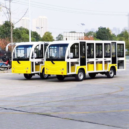 14座旅游電動觀光車廠家景區(qū)游覽電動車價格檸檬黃電動車